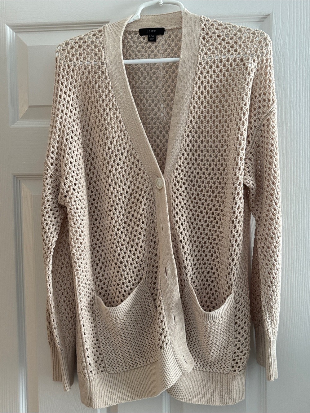 J. Crew Beige Open-Knit Button beach Cardigan